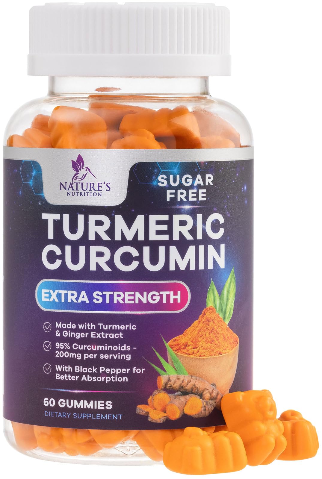 Turmeric Curcumin Gummies Peach bottle label