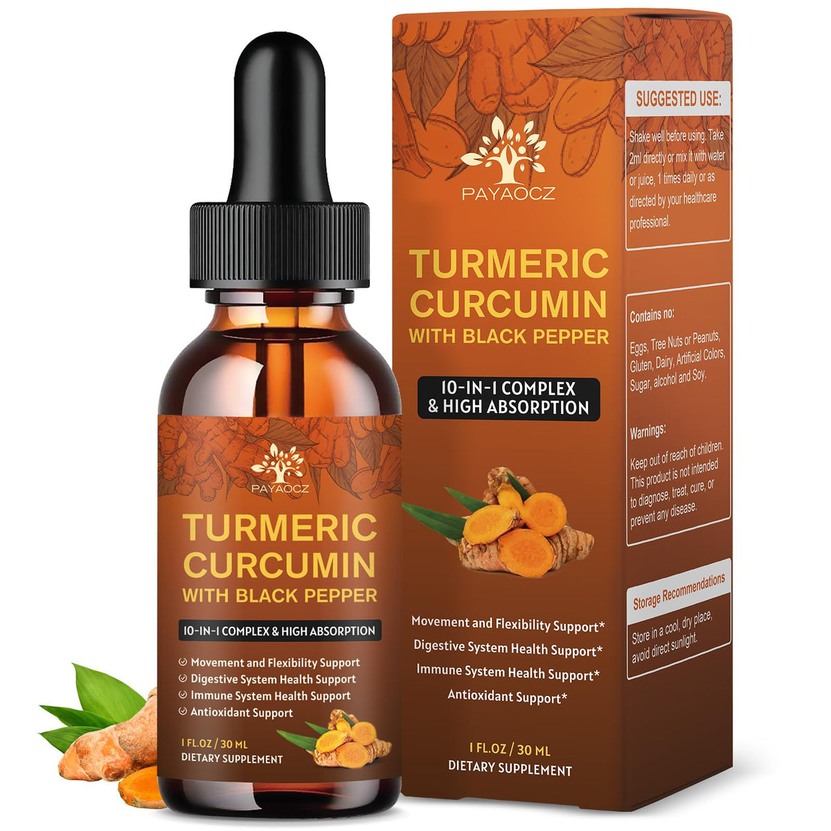 Bottle of turmeric curcumin liquid drops 1 oz