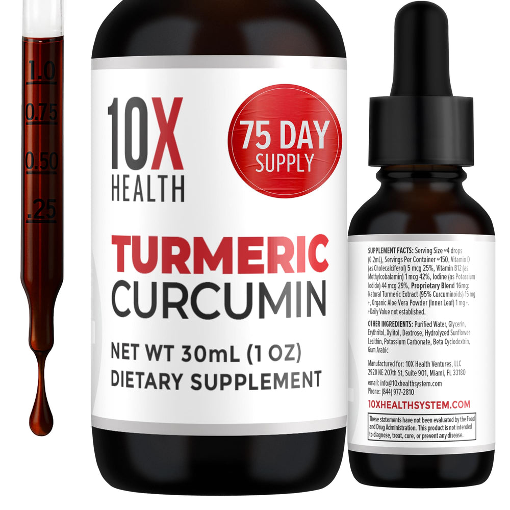 Bottle of 10X Health Turmeric Curcumin liquid drops