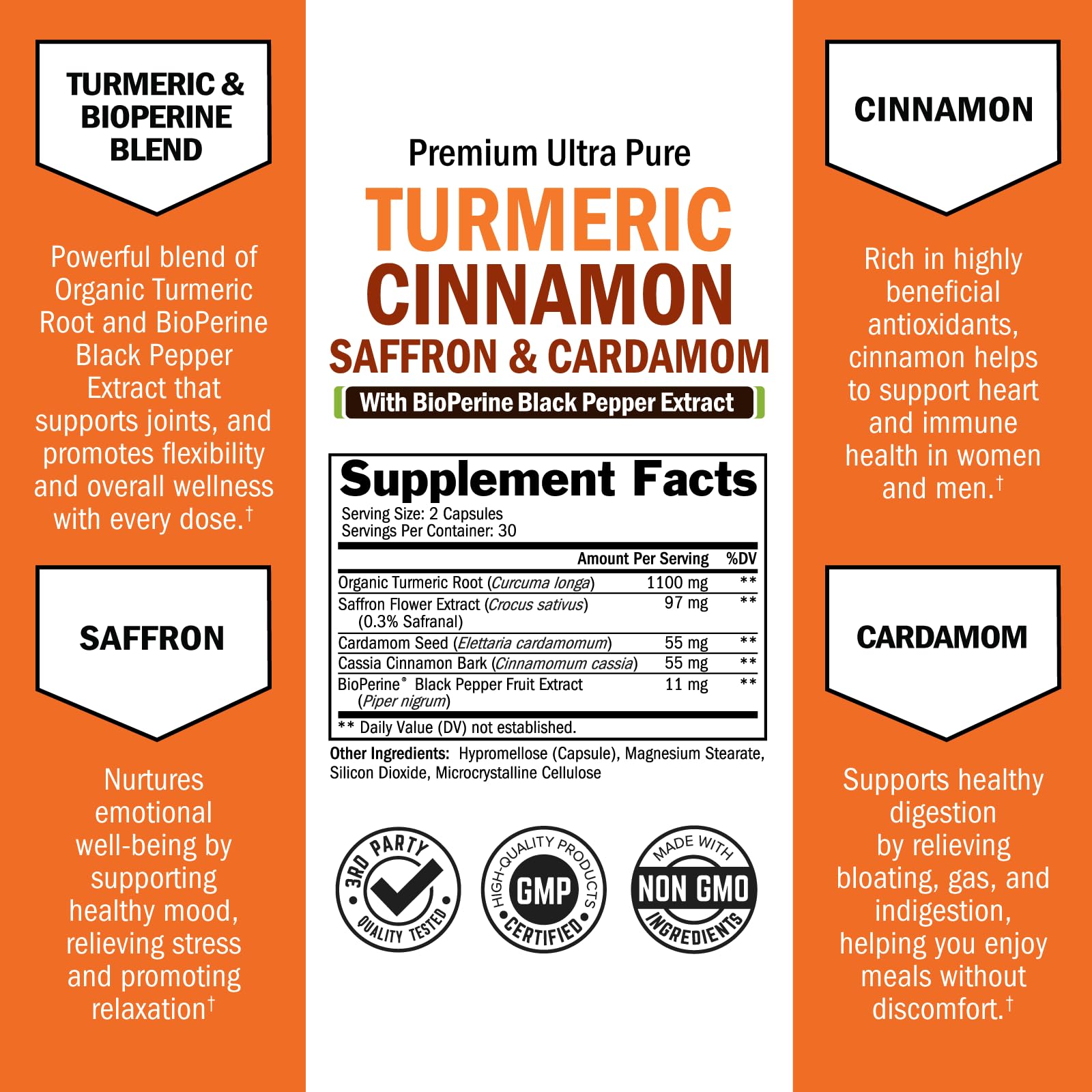 60-count bottle of Turmeric Curcumin with Saffron Cinnamon Cardamom