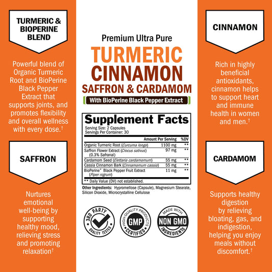 60-count bottle of Turmeric Curcumin with Saffron Cinnamon Cardamom