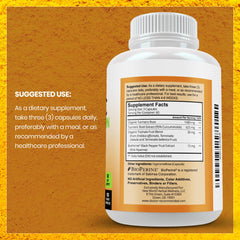 Bottle label highlighting 95% curcuminoids and 2250 mg daily
