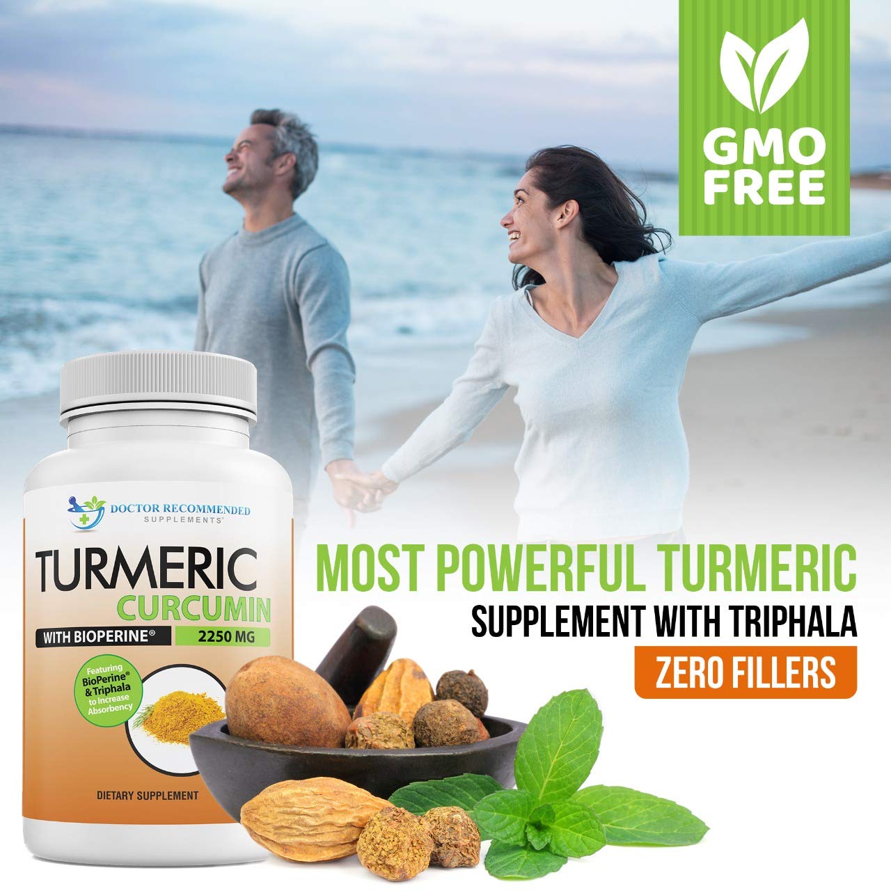 180-count turmeric curcumin bottle with eco-friendly packaging