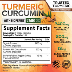 Product label showing 2600mg and 95% curcuminoids