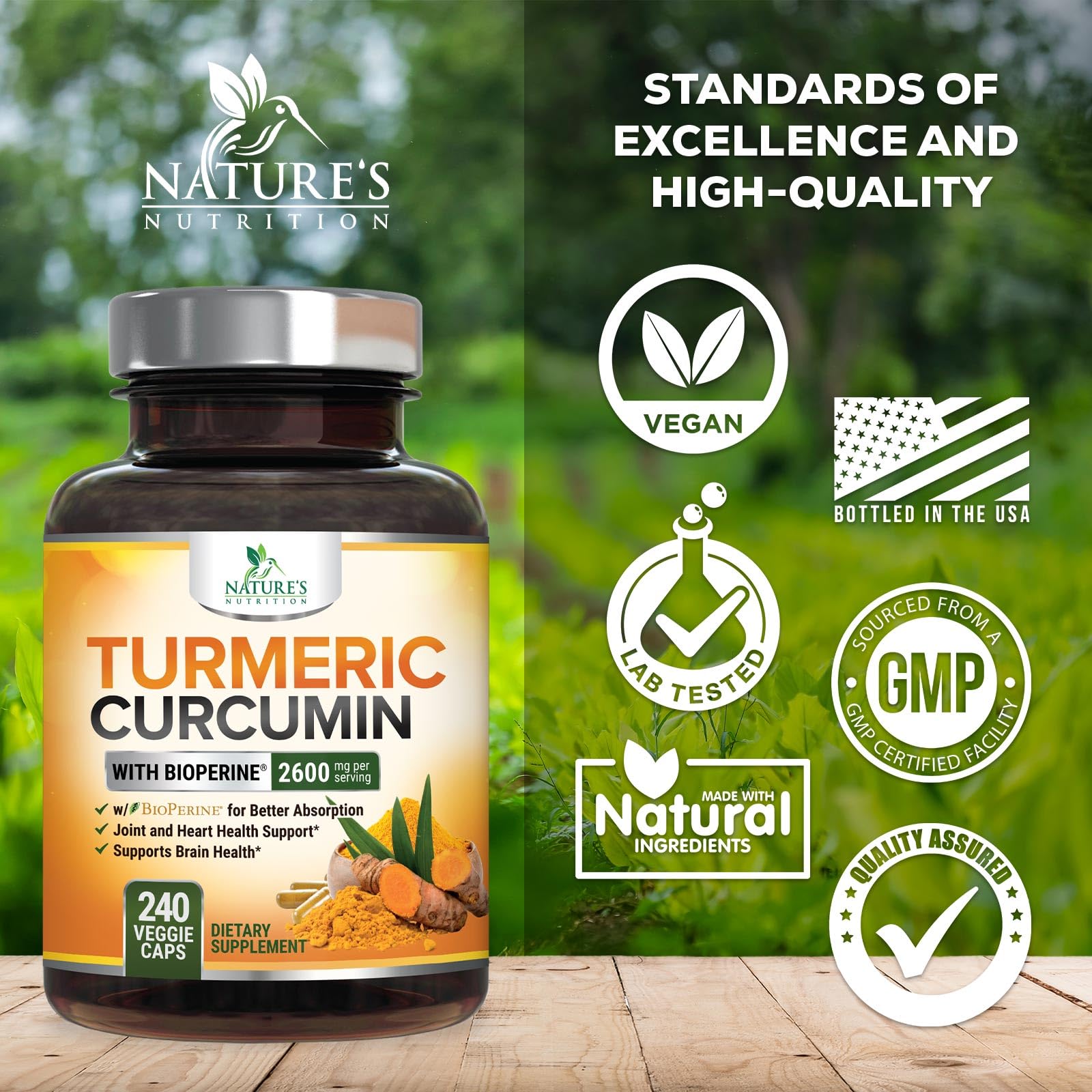 Organic turmeric root beside capsules
