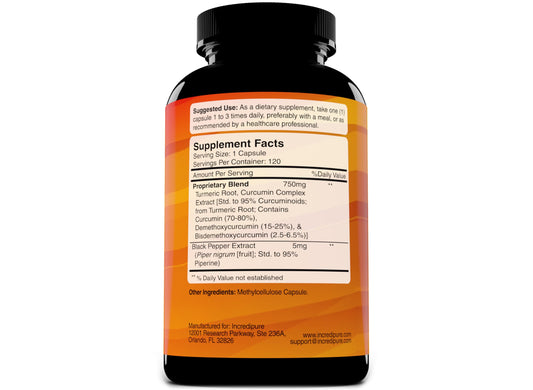 Close-up of turmeric curcumin capsules (755mg per capsule)