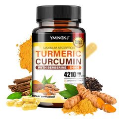 Front view of Turmeric Curcumin supplement bottle with label