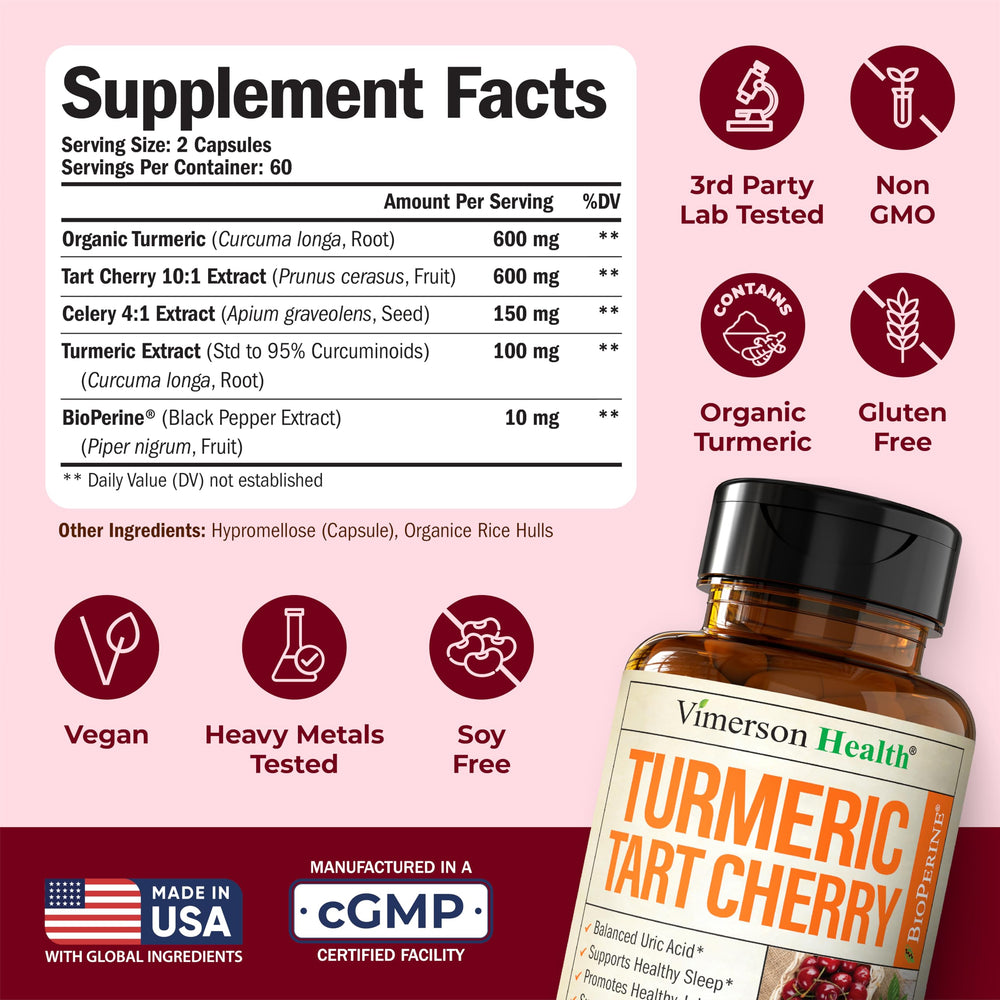Ingredients: Turmeric Curcumin with Black Pepper, Tart Cherry Extract, Celery Seed
