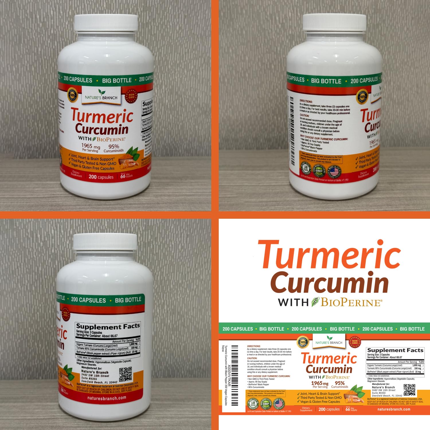 Turmeric Curcumin packaging and bottle with USA-made label