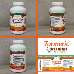 Turmeric Curcumin packaging and bottle with USA-made label