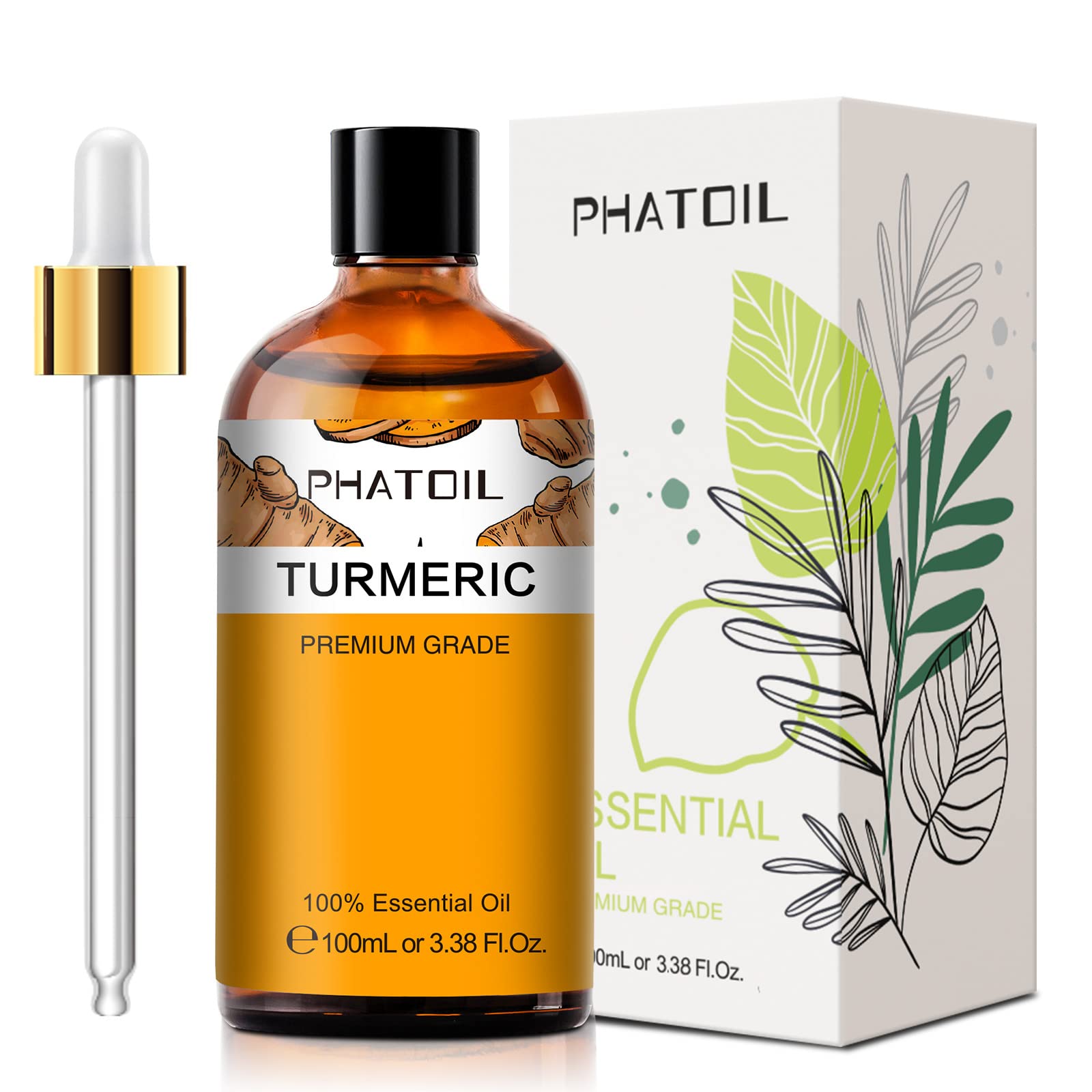 Turmeric essential oil 100ml amber glass bottle