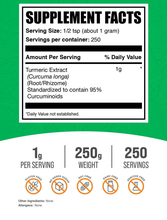 Turmeric Extract Powder with 1g serving size and curcumin content