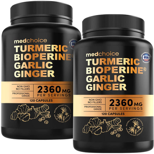 Bottle of 4-in-1 Turmeric and Garlic supplement with BioPerine – 120 count, pack of 2