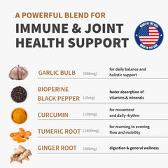 Turmeric, garlic and ginger blend capsules label