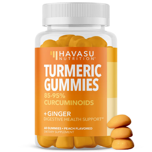 Bottle of Turmeric Gummies with Ginger, 60-count peach flavor