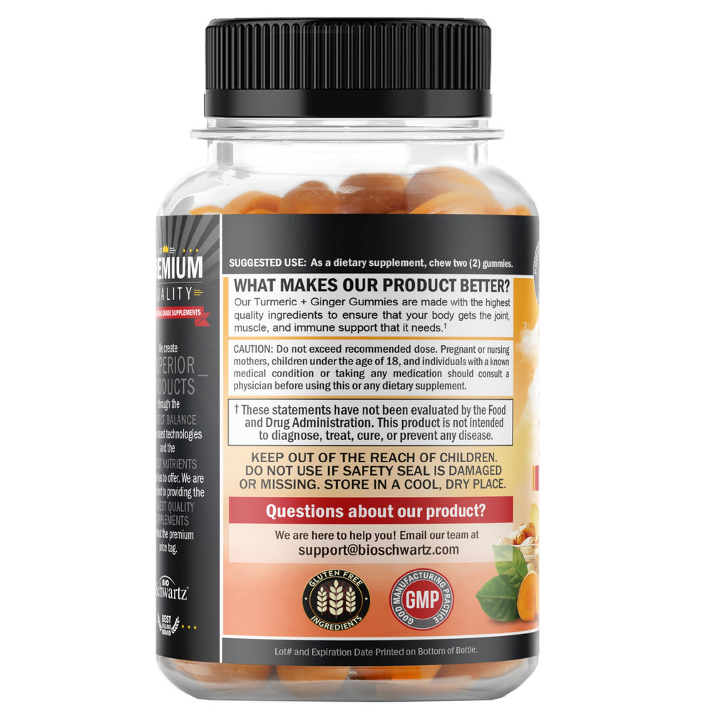 120-count bottle of turmeric-ginger gummies on countertop