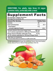 Back label of Nature's Truth Turmeric & Ginger Gummies bottle showing supplement facts