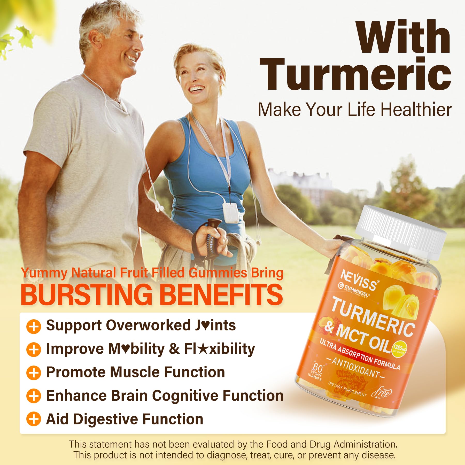 60 count bottle label featuring organic turmeric