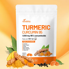 VivoNu 10-in-1 Turmeric Softgels bottle on white background