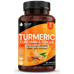 Turmeric tablets with black pepper and ginger – 180-count bottle