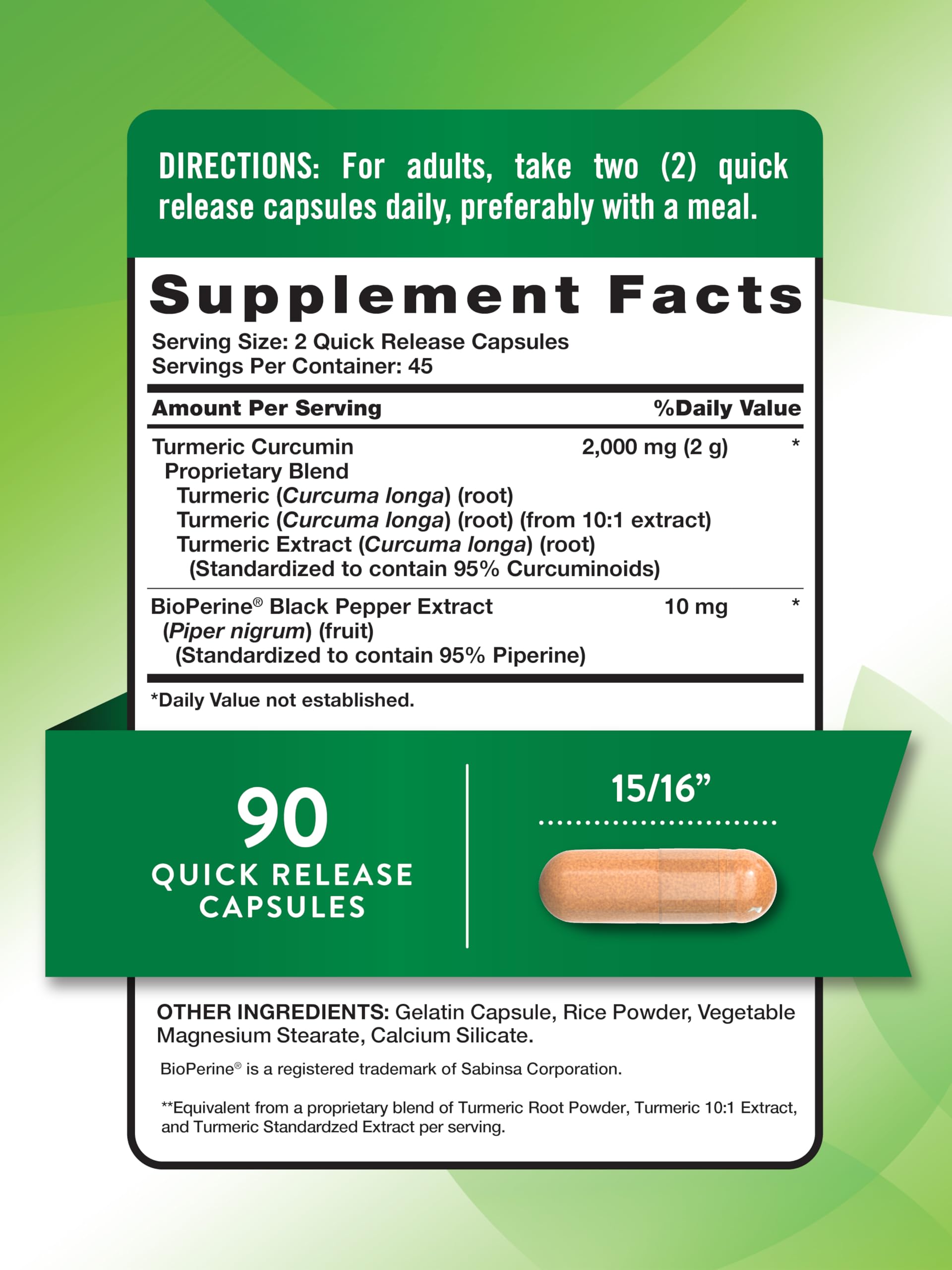Graphic illustrating 95% standardized curcuminoids and Bioperine