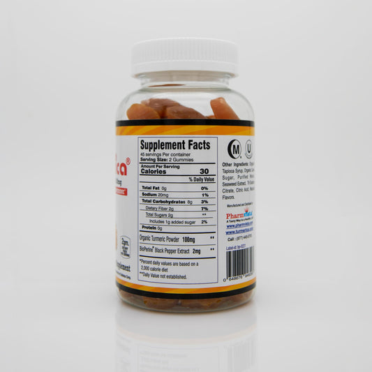 Back view of Turmerica bottle with Bioperine information
