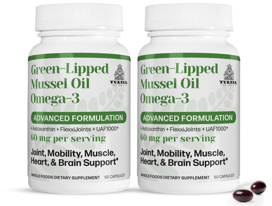 TURNER New Zealand Green-Lipped Omega-3 Mussel Oil bottle with 120 softgels