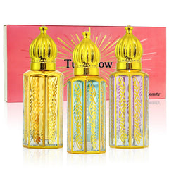 Tuteshow Arabian Rose Roll-On in pink bottle showing quick absorption