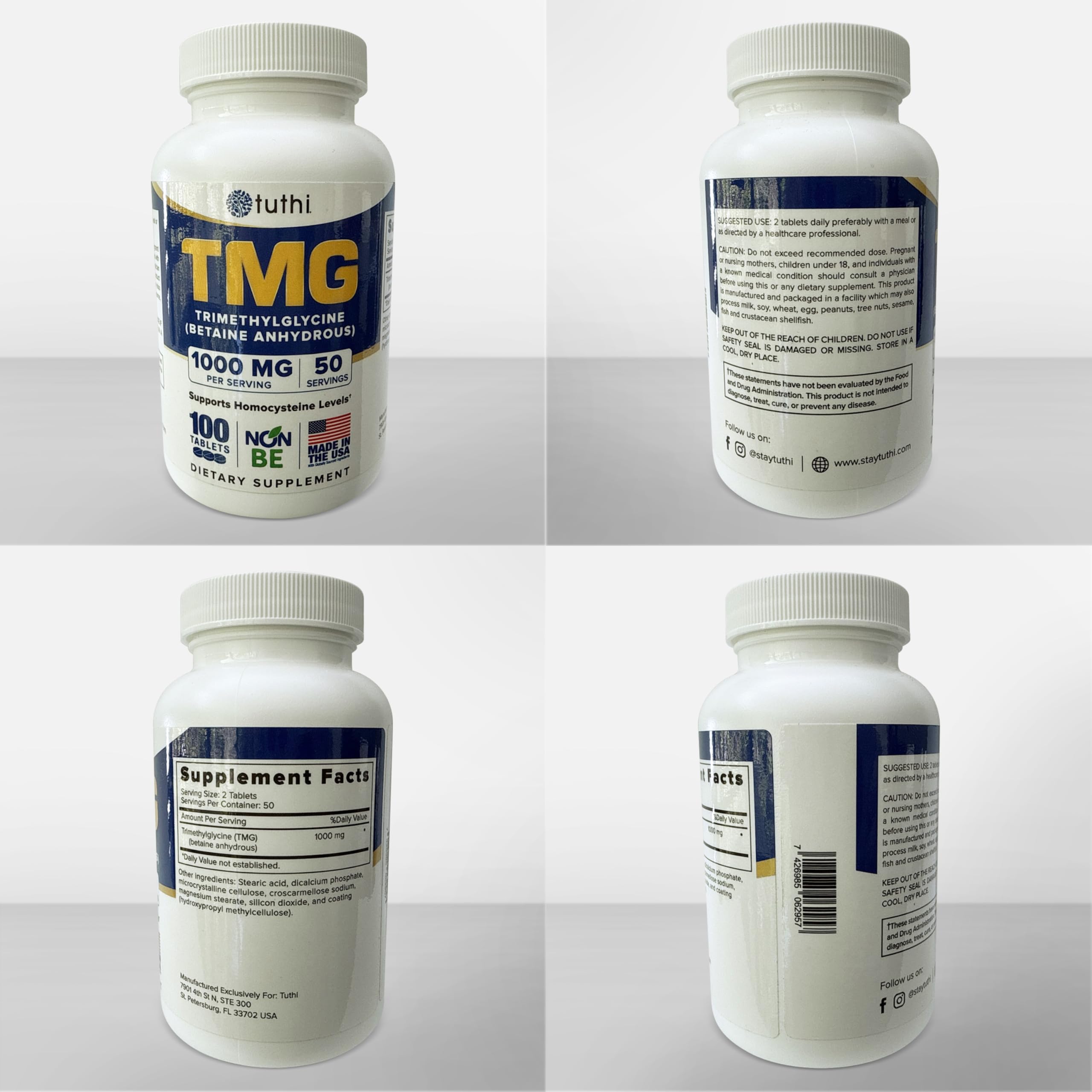 Rows of vegan tablets from Tuthi TMG Supplement