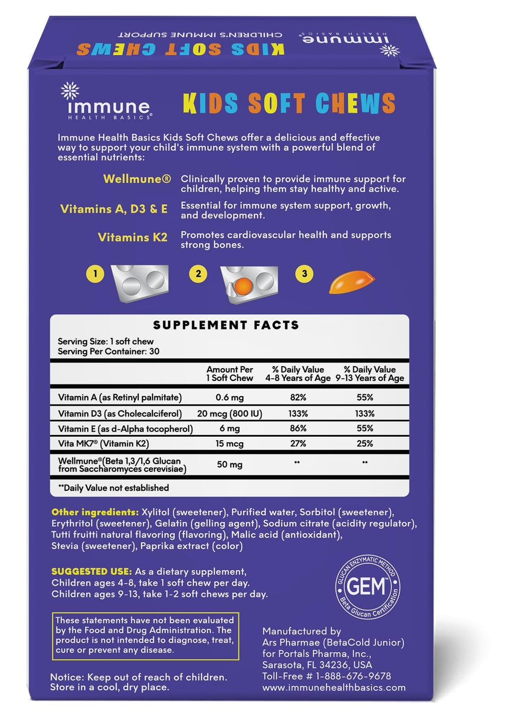 Close-up of Tutti-Frutti flavored kids' immune supplement
