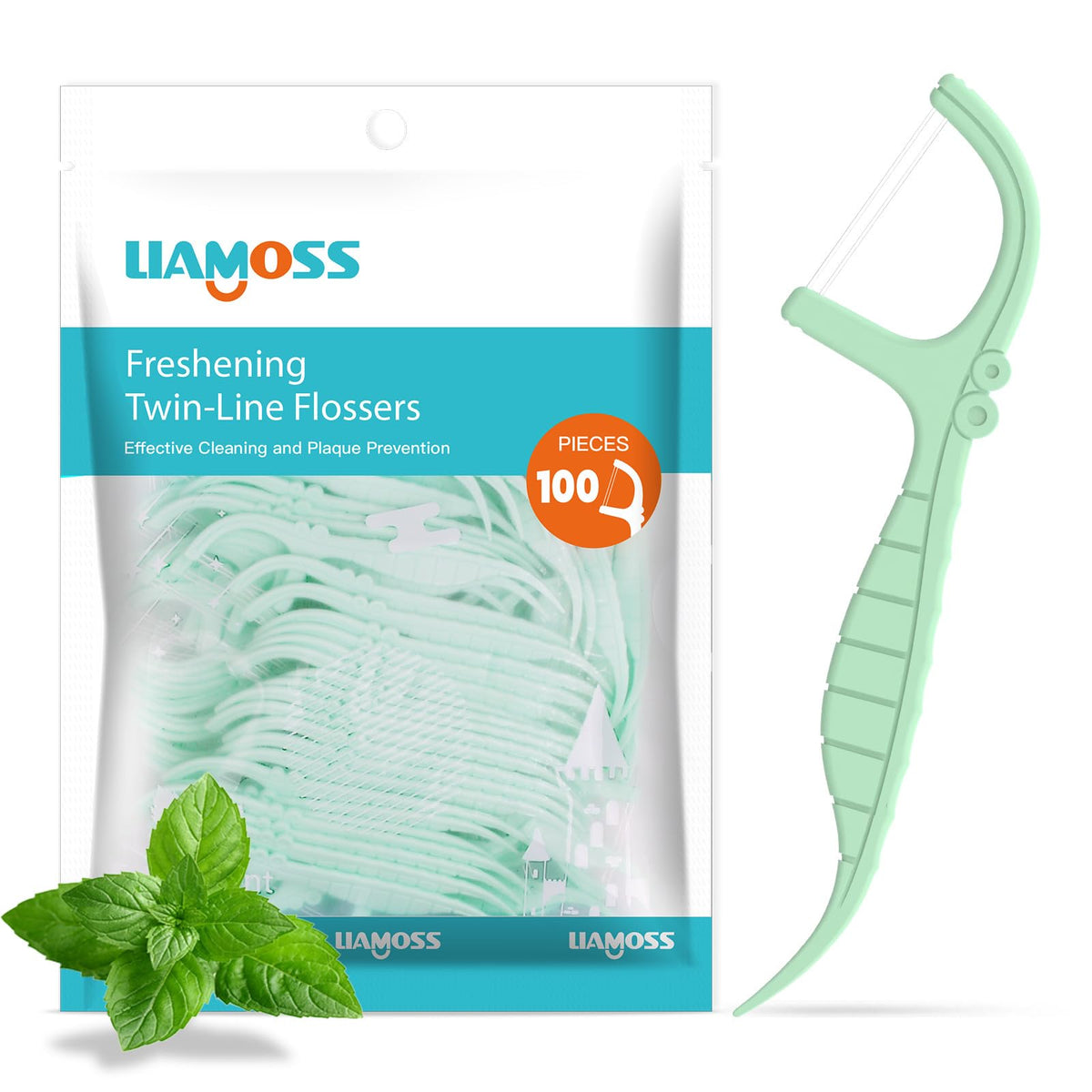 Twin-Line dental flossers with mint flavor