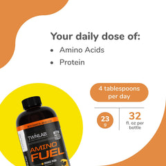 Close-up of the Twinlab Amino Fuel label showing Orange Rush details.