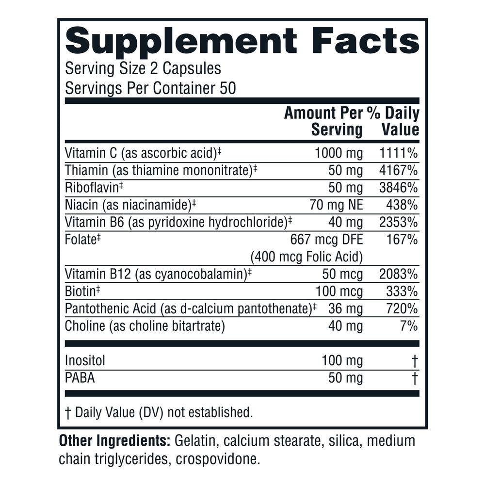Close-up of Twinlab Stress B-Complex ingredients