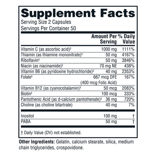 Close-up of Twinlab Stress B-Complex ingredients