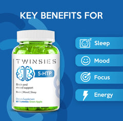 Twinsies gummies on bedside table suggesting calm bedtime routine