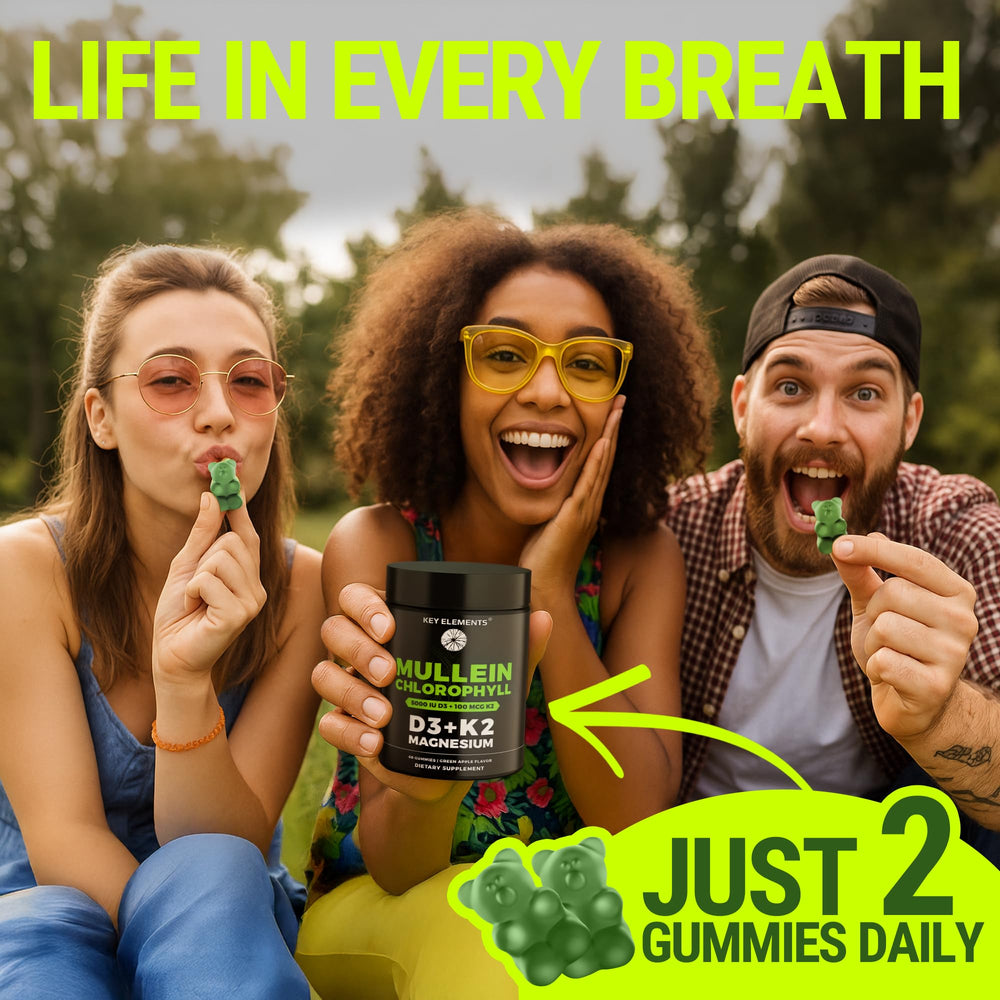 Serving suggestion showing two mullein chlorophyll gummies daily