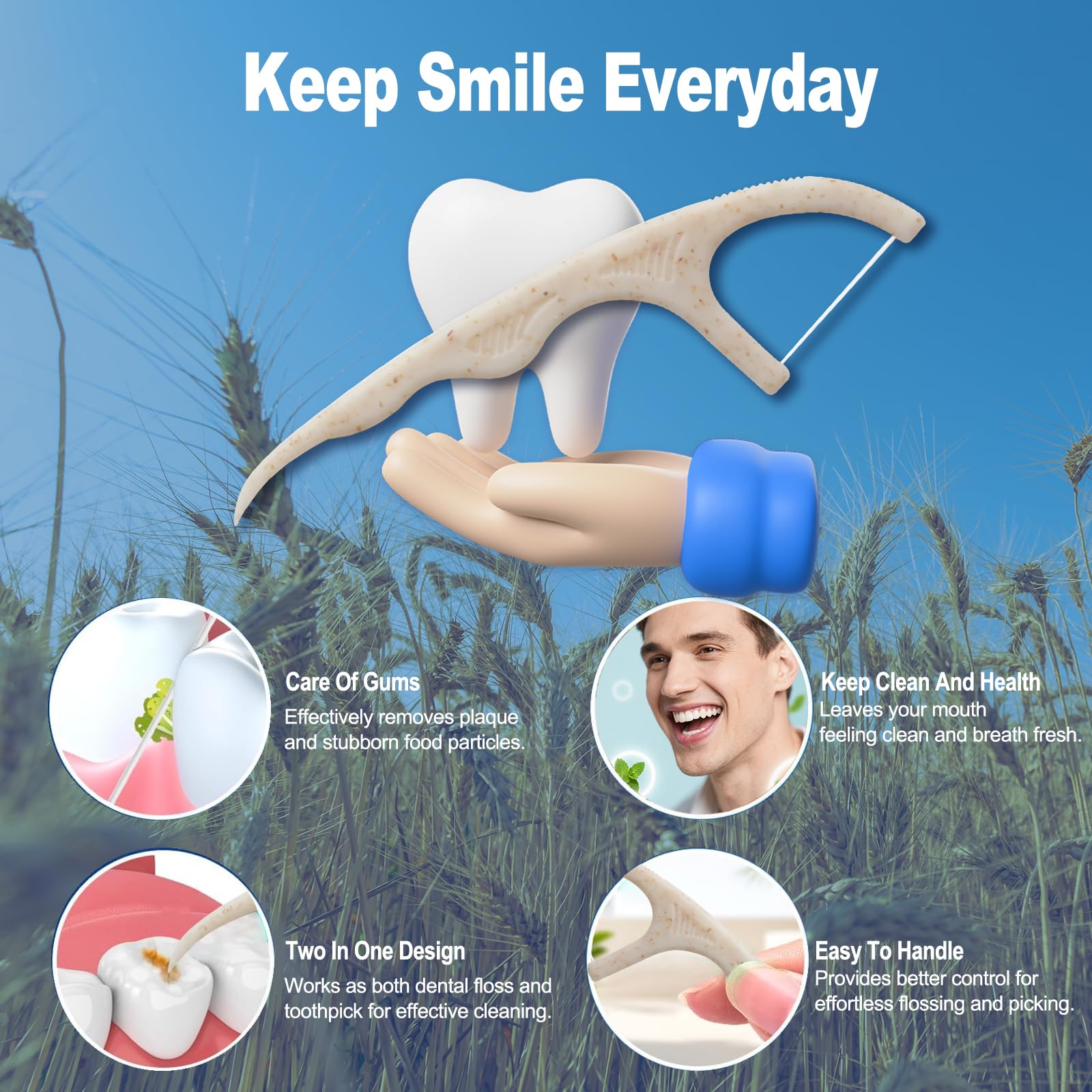 2-in-1 floss pick with threader end that also acts as a toothpick