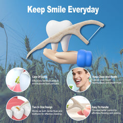 2-in-1 floss pick with threader end that also acts as a toothpick