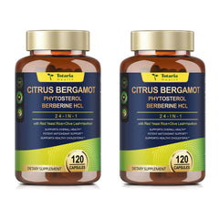Two-pack bergamot supplement bottle for heart health