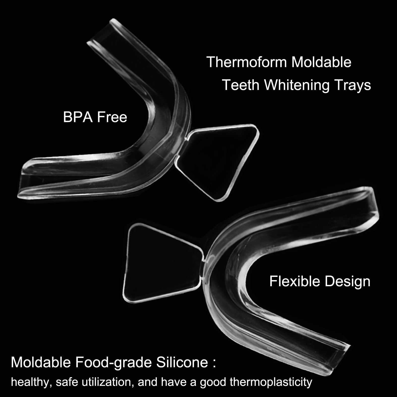 Whitening tray kit showing packaging, trays, and care notes