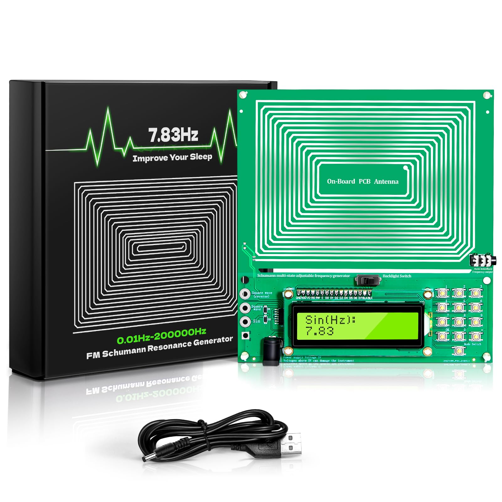 Twxire adjustable Schumann generator front view for precise frequency control at home.