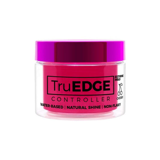 Tyche TruEDGE pomade jar with natural shine and cherry scent.