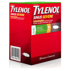 Tylenol Sinus Severe Daytime Caplets ingredients chart depicting acetaminophen, phenylephrine and guaifenesin.