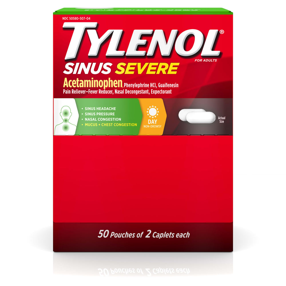 Tylenol Sinus Severe Daytime Caplets pack for travel relief during everyday activities.
