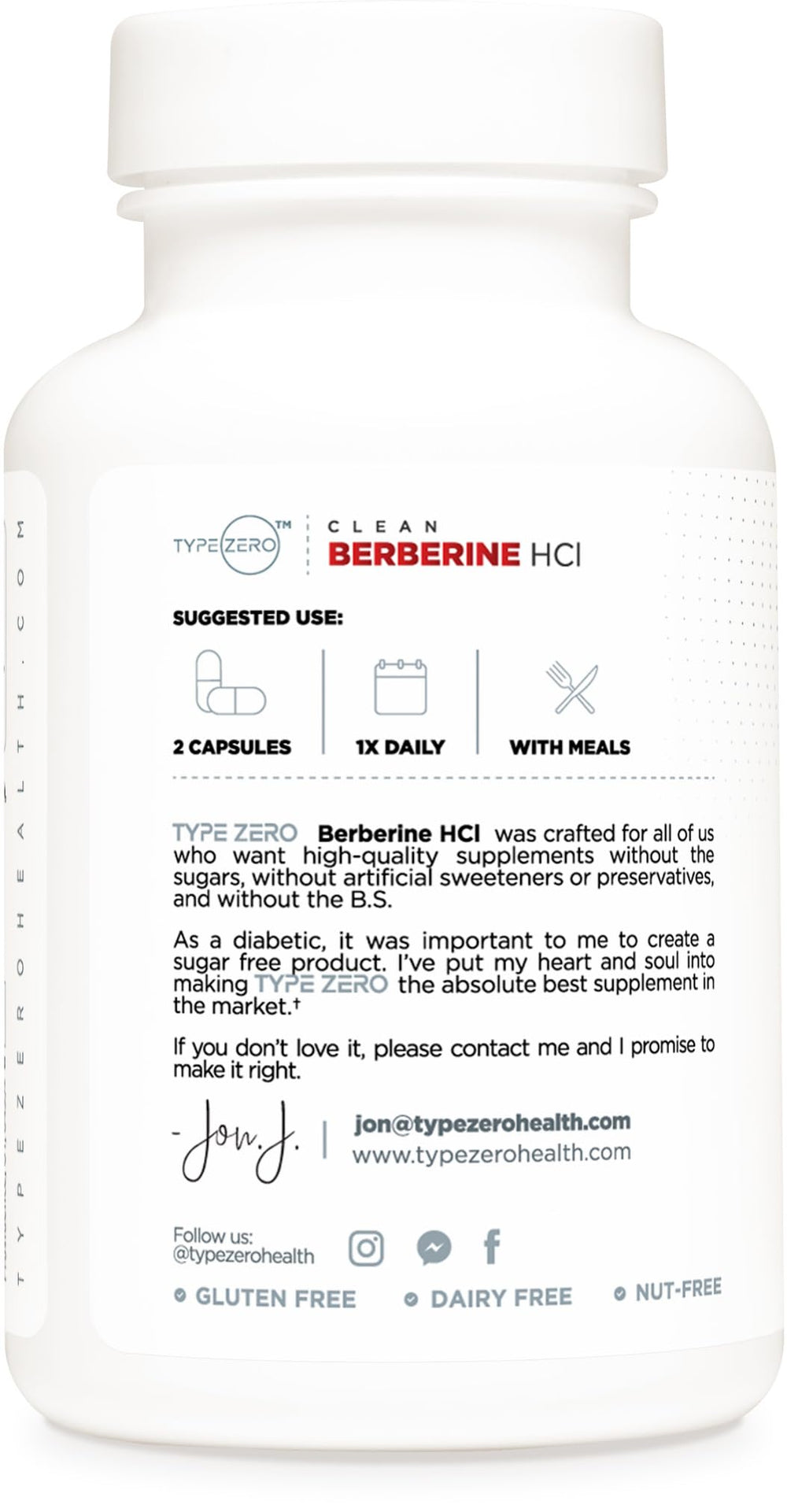 Type Zero Berberine HCL packaging from a different angle