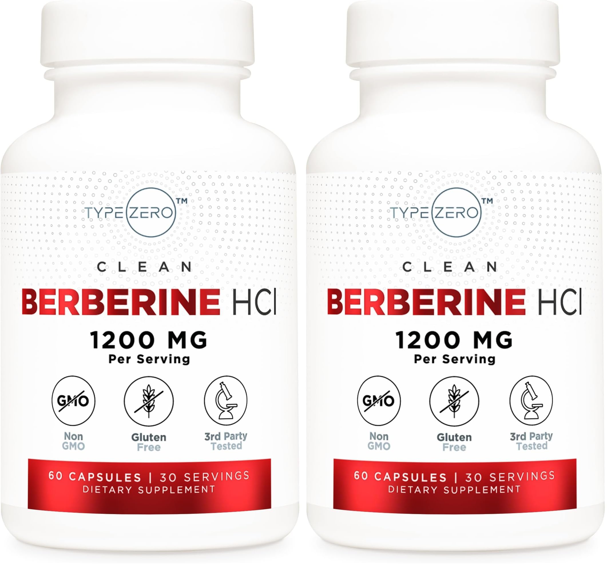 Type Zero Berberine HCL 1200mg bottle – 60 capsules, Pack of 2