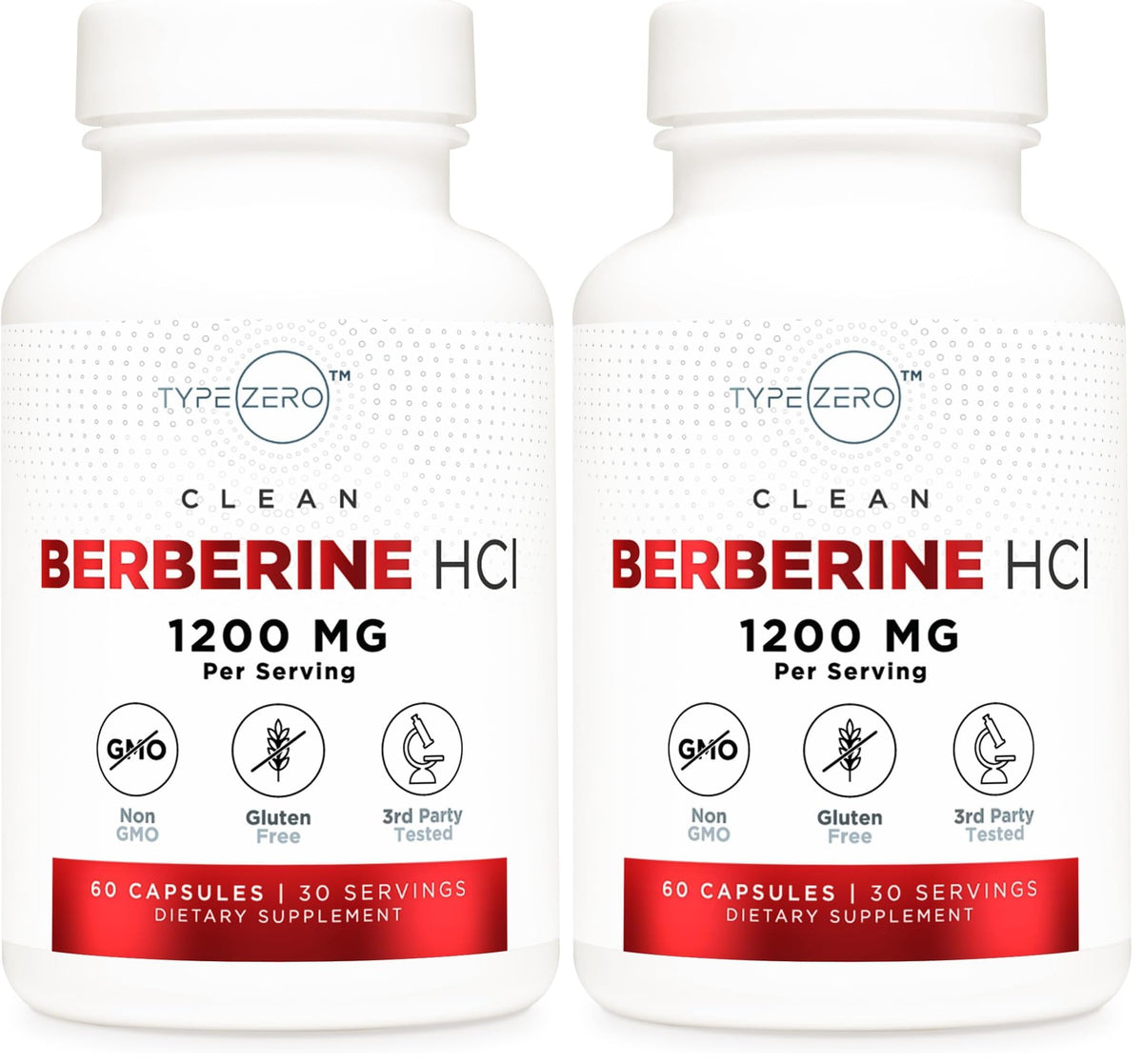 Type Zero Berberine HCL 1200mg bottle – 60 capsules, Pack of 2