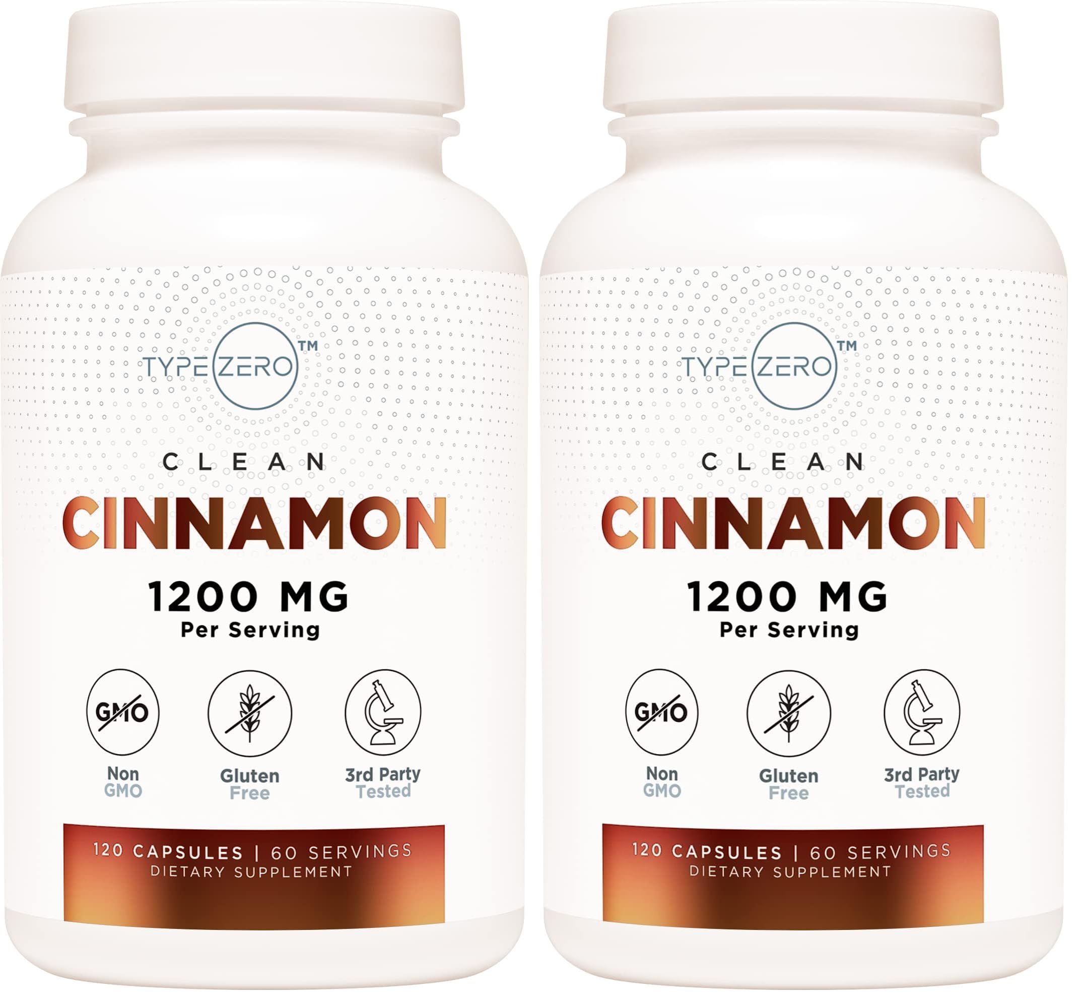 Type Zero Ceylon Cinnamon capsules bottle, 1200mg, 120-count, pack of 2