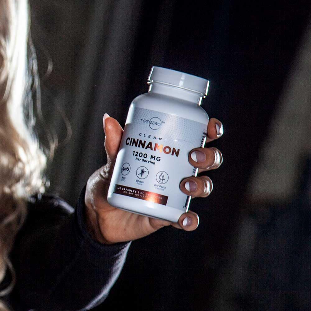 Front view of Type Zero Cinnamon capsules bottle with label