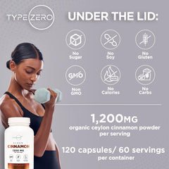 Retail display showing pack of 2 Type Zero Cinnamon capsules